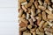 Background pattern of different wine bottle corks, winery texture, food concept and top view