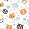 Background pet cats face flowers paw floral decoration cartoon