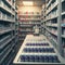 background of pharmacy shelf with rows of pill bottles and boxes, showcase of pharmaceuticals and different medication supply -