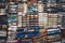 Background photo of ancient books piled on top of each other. Famous bookstore in Venice Libreria Acqua Alta