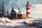 background picture, red winter lighthouse on the ocean, navigation, ships, ai generated, generative assistant.