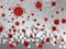 Background with pixels and red coronavirus icon