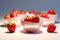 background portioned strawberries in bowls