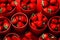 background portioned strawberries in cups