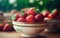 background portioned strawberries in cups