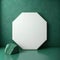 Background for product presentation, matte green octagon with cutting edges carved from limestone AI generation