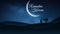 Background for Ramadan Kareem. Night landscape. Muslim Religion Holy Month. Arab stands with a camel in the desert. The starry sky