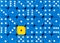 Background of random ordered blue dices with one yellow cube
