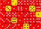 Background of random ordered red dices with six yellow cubes