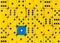 Background of random ordered yellow dices with one blue cube