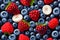 background of raspberry blueberries. Generative AI