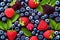 background of raspberry blueberries. Generative AI