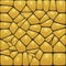 Background of the realistic gold stones. Cobblestone wall or pavement.