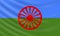Background with realistic Romani flag on white background.