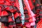 Background of red and black flamenco dresses in Seville