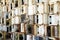 Background of refrigerators in a recycling plant.