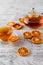 Background of rings of dried orange and lemon