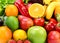 Background of ripe fruits and vegetables