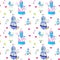 Background with robots. On a white background robots: he, she, a child and a dog. Can be used for printing on the covers of