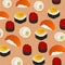 Background rolls and sushi on a beige background