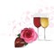 Background with rose, wine and chocolate.