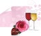 Background with rose, wine and chocolate.