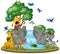 Background scene of wild animals by waterfall