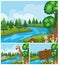 Background scenes with animals by the river