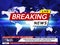 Background screen saver on breaking news. Breaking news live on world map on the blue background