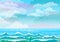 Background with sea landscape cloudy sky blue sky and sea with waves in the foreground. Cloudy sky. Digital art.