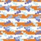 Background seamless abstract blue viola figures on the orange strips illustration.