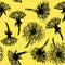 Background seamless pattern hand drawn blooming dandelions on yellow background