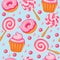 background seamless sweet donuts candy cupcakes