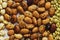 Background of seeds and dry grains, chickpeas, beans and lentils