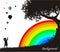 Background with silhouettes and rainbow