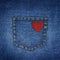 Background simple denim with pocket and red leather heart