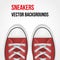 Background of simple red sneakers. Realistic