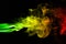 background smoke curves and wave reggae colors green, yellow, red colored in flag of reggae music