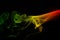 background smoke curves and wave reggae colors green, yellow, red colored in flag of reggae music