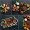 Background of spices. Photo collage of pepper and spices. Top view.