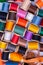 Background Spool of sewing threads colorful sort