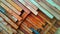 the background of a stack of coconut wood neatly arranged ready to be used as building construction material