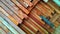 the background of a stack of coconut wood neatly arranged ready to be used as building construction material