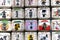 Background of a stack of sake barrels donated in a japanese shrine