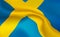 Background Swedish Flag in folds. Tricolour Kingdom Of Sweden banner. Pennant with stripes concept up close, standard Sverige.