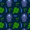 The background is a symbol of fortune. Hamsa amulet for good luck. Illustrations of colored clover. Symbols of good luck. A