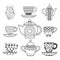 Background of Tea Time ,Tea cups, pots and Cupcake