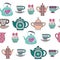 Background of Tea Time ,Tea cups, pots and Cupcake