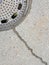 Background texture city manhole cover with plants in the street of germany