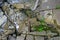Background texture of cracked rocks near mountain river. Dry stone with cracks like geometric shapes. Carpathian mountains,